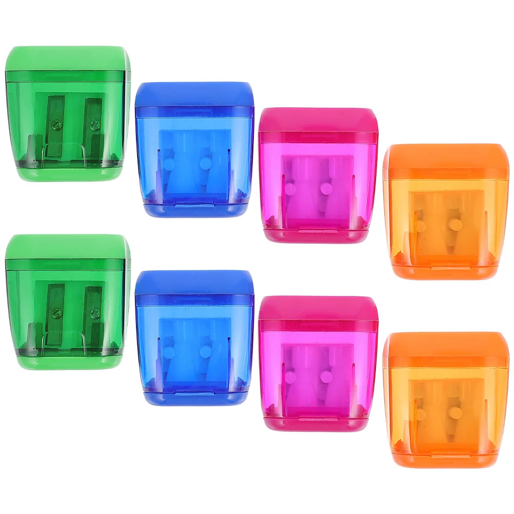 

8pcs Double Hole Manual Pencil Sharpener Portable Lightweight Student Stationery Adjustable Tip Thickness Smooth for Artists