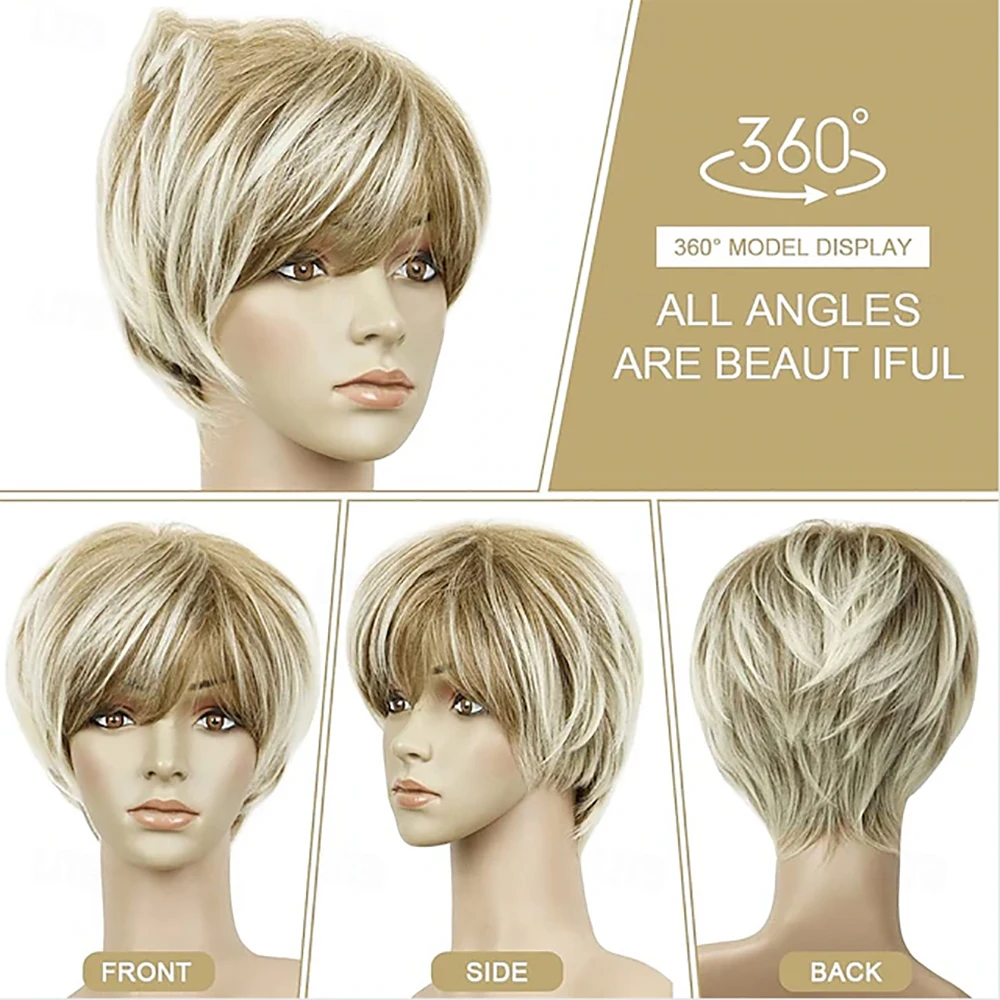 HAIRJOY Synthetic Hair Short Blonde Wigs  Pixie Cut Wig Layered Short Wigs for  Women