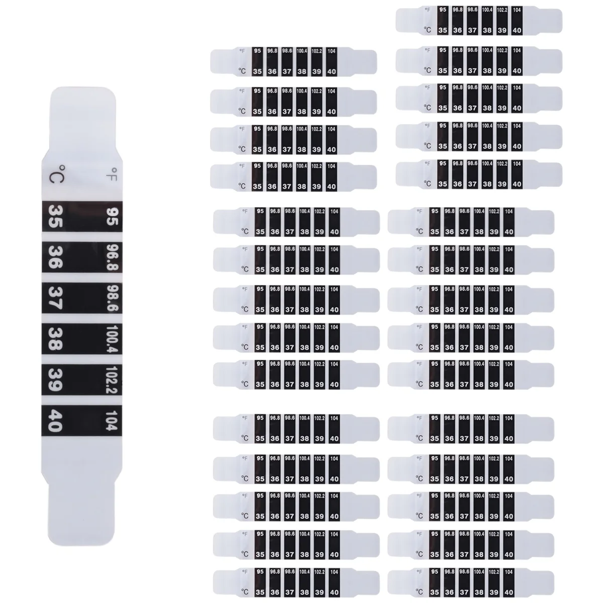 정성적 인 30 Pcs 이마 온도계 스트립 접착 온도계 스트립 재사용 가능한 온도계 스티커 변색 스티커
