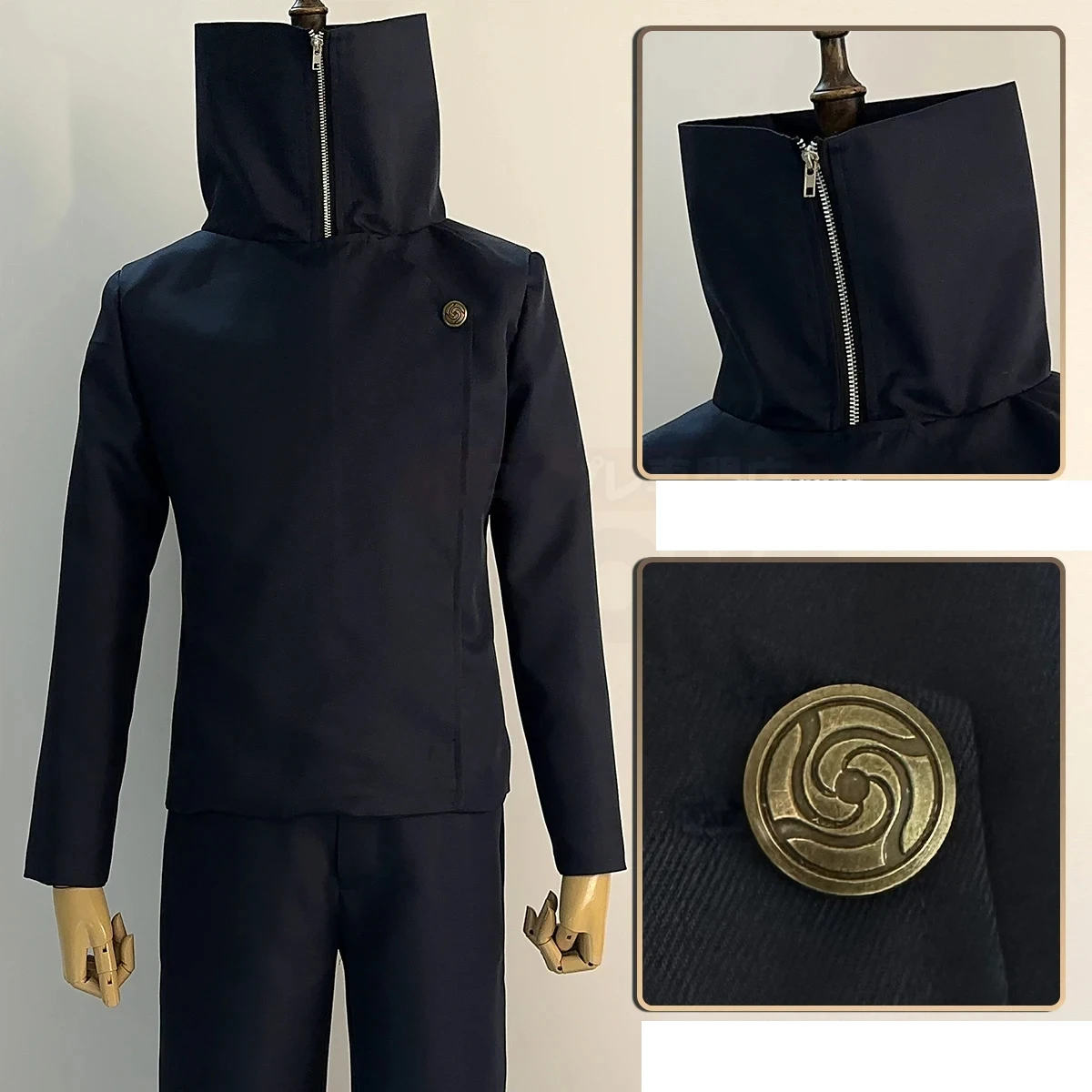 Disfraz de Cosplay de Inumaki Toge de Jujutsu Kaisen, Conjunto Azul Oscuro con Red de Rosas, Peluca Sintética, Chaqueta y Pantalones para Halloween y Navidad