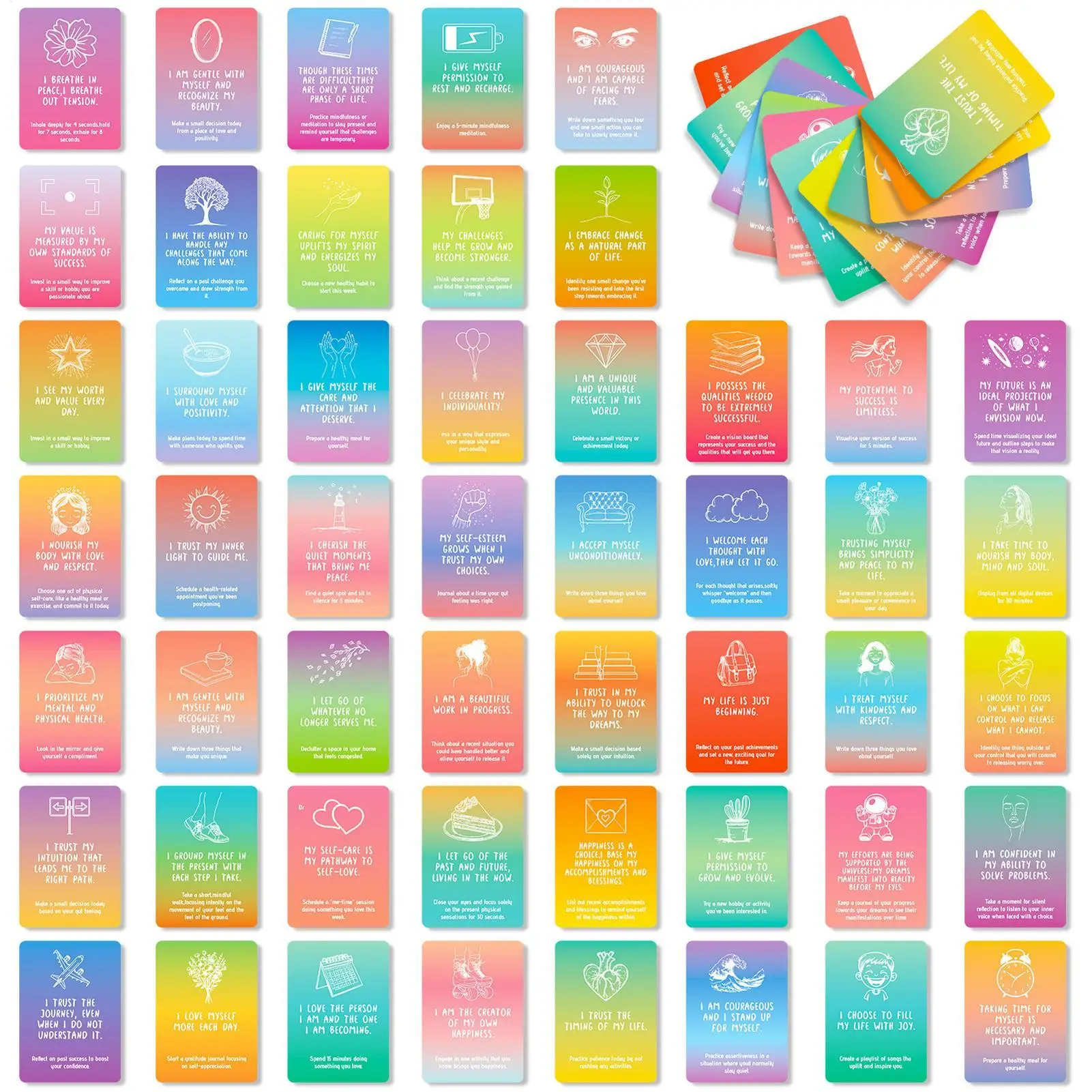 Cartes de méditation 50 cartes d'affirmations positives, outils de pratique anti-stress avec messages motivants pour femmes, hommes et amis