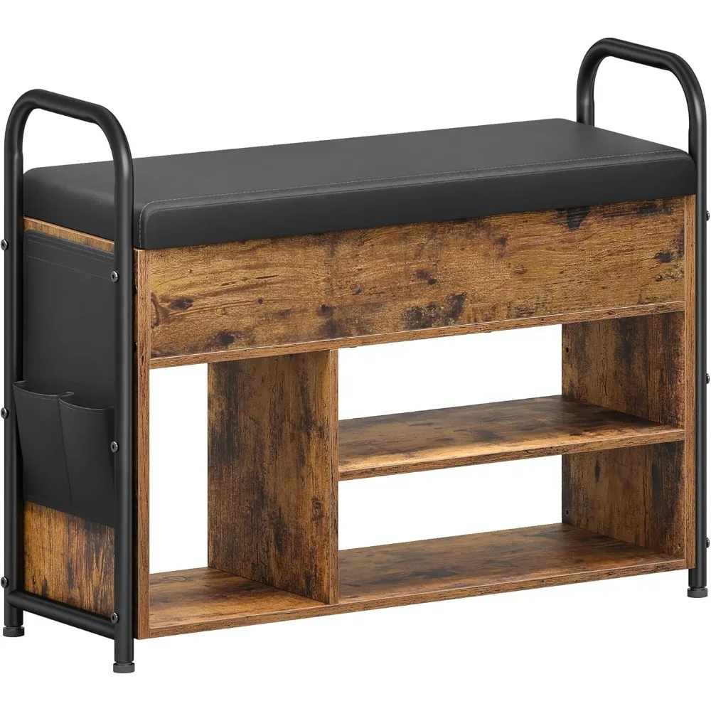 

Скамья для обуви, полка для обуви, мебель для прихожей, внутреннее хранилище под крышкой, карманы из полиуретана, удобные ручки, для прихожей, гостиной