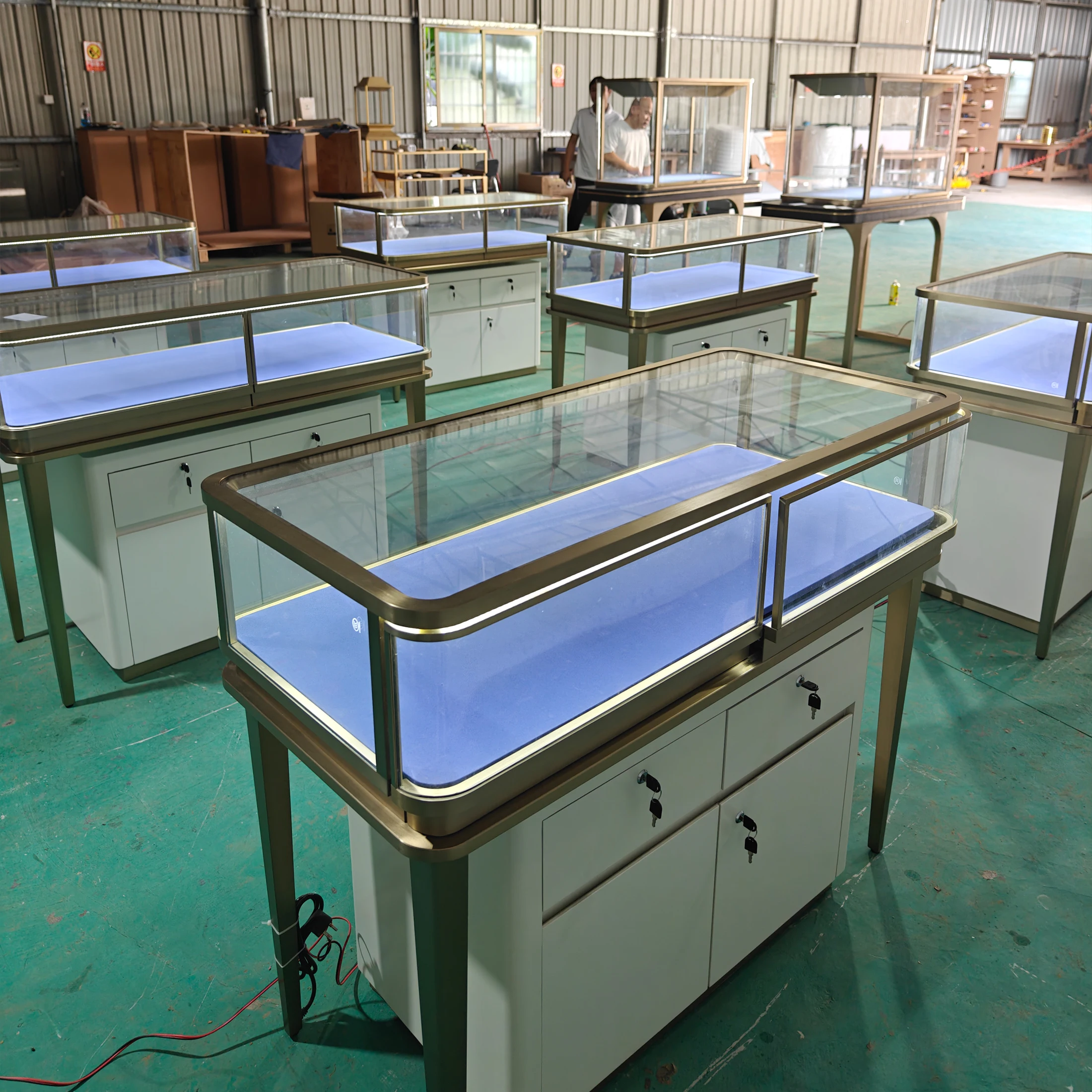 

Jewelry Showcase Table Cabinet Kiosk LED Lighting Glass Display Case