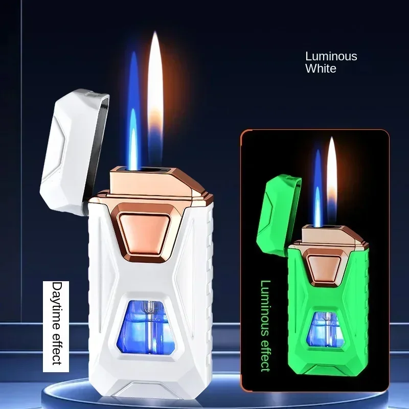 Metal Windproof Cigar Lighter Jet Torch Gas Two Types Flames Unusual Lighters Smoking Accessory Butane Gadgets for Men