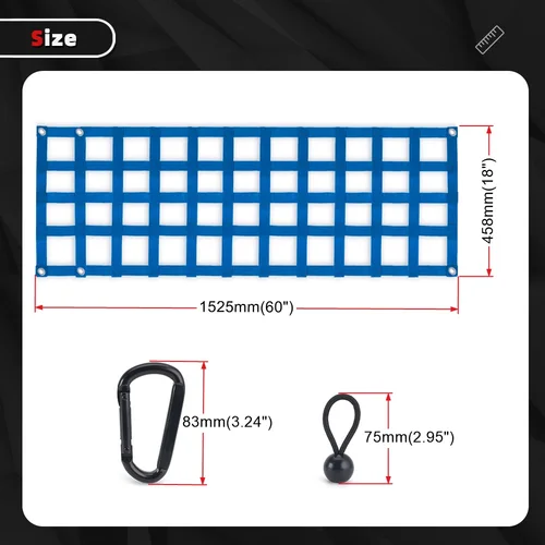 Imagen 2 del producto RASTP-Red para portón trasero de camión, red de carga resistente para portón trasero de 60x18 pulgadas, adecuada para motocicleta, furgoneta, SUV, coche, camión, remolque, barco BAG112