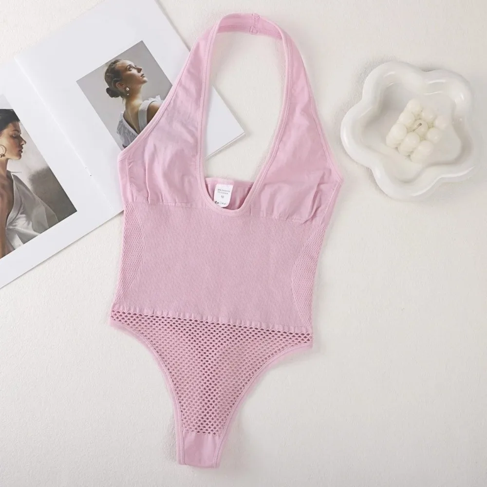 

Seamless Halter Bodysuit Shapewear G-string Tummy Control Waist Trainer Belly Contracting Hollow Postpartum Body Shaper Lady