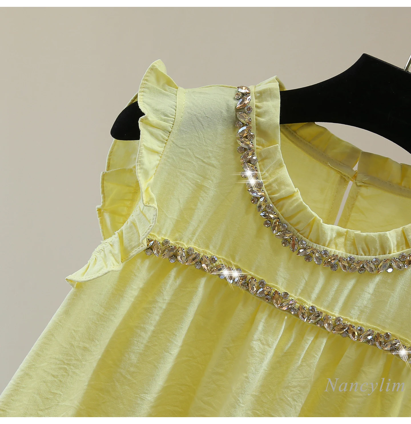 Fungus Lace Sleeveless Doll Shirt, Yellow Top Ladies, 2025 Summer Korean Version High Waist Short Diamond Pullover Blouse Women