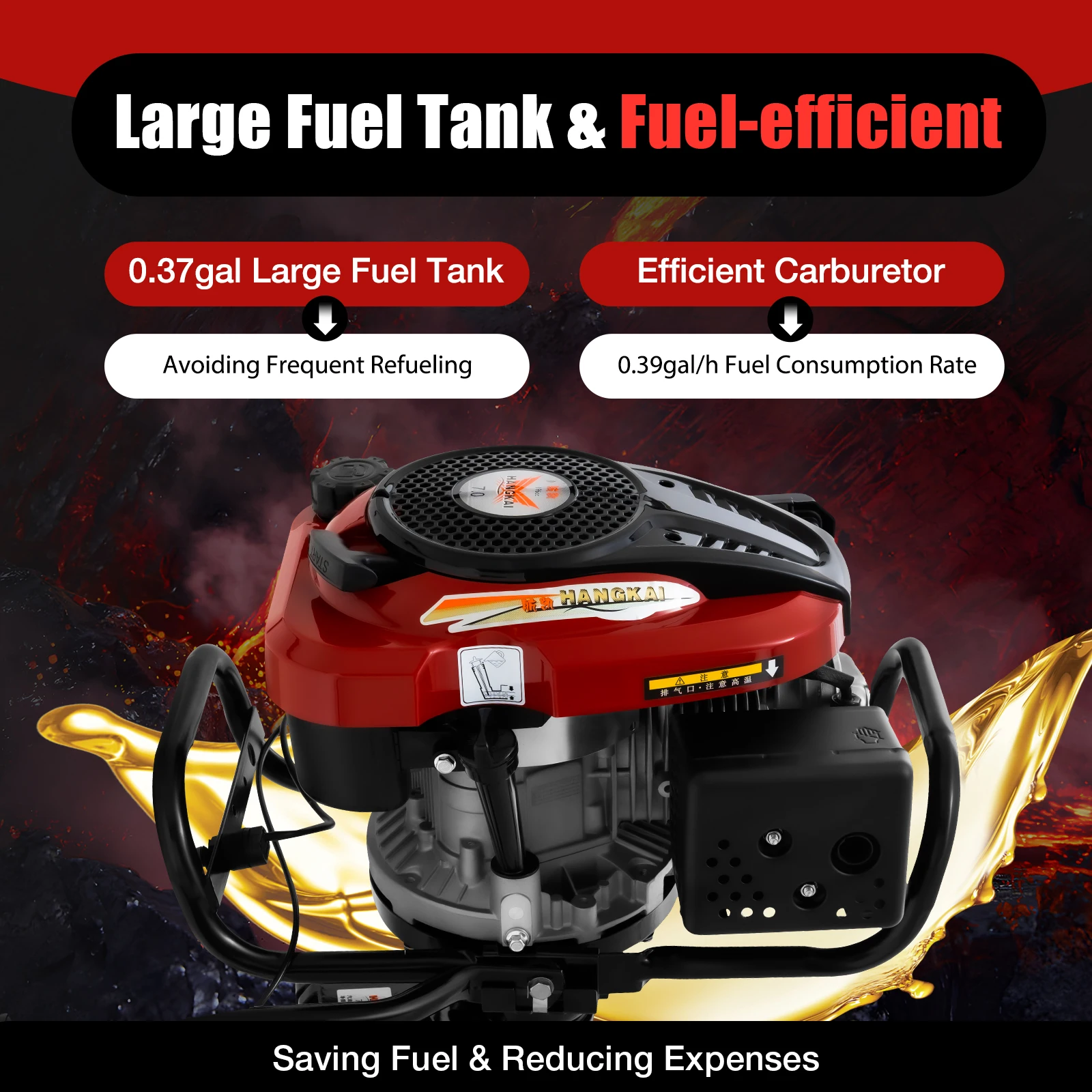 HANGKAI 7HP 4-Stroke Outboard Motor Boat Engine Fishing Boat Engine w/ Air Cooling System Long Shaft 196CC 5.1KW 4500-6000r/Min