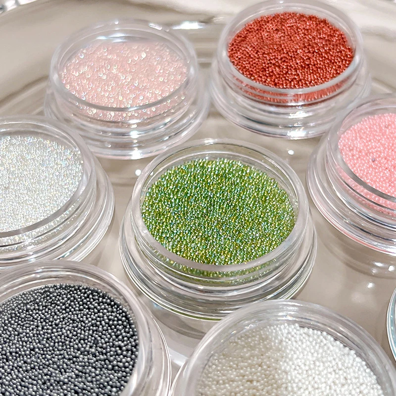 ネイルアート用キャビアラインストーン,1ボトル,マルチカラー,ミニラウンドボール,3D装飾用クリスタルビーズ