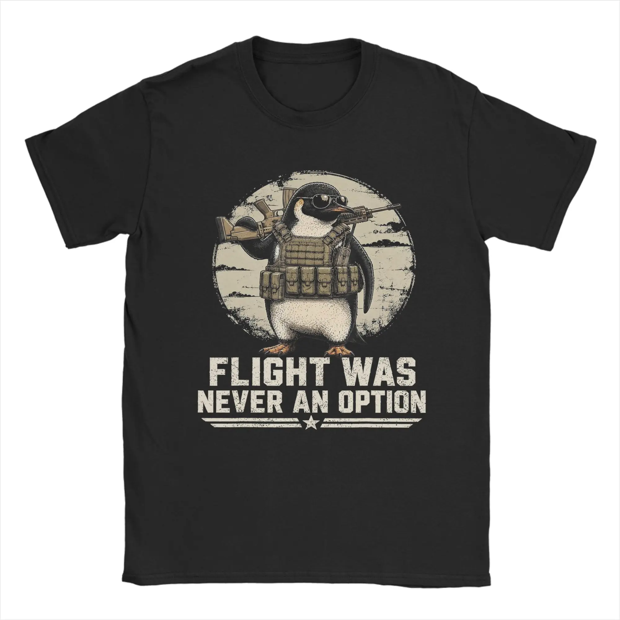 T Shirt Beach Funny Tactical Penguin Flight was Never an Option T Shirts Cotton Tee Shirt for Men Y2K Casual Short Sleeve Tees