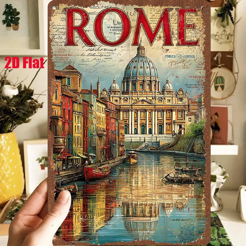 Vintage Rome Metal Sign St Peter Canal 8x12in Retro Tin Art Wall Decor