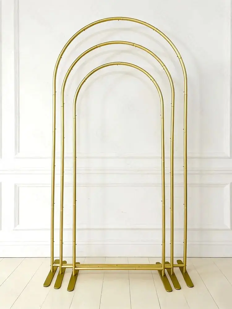 Supports d'arc en métal 1.8 + 2 + 2.2M, facile à assembler, cadre de fleur en alliage d'aluminium doré, arcs ronds supérieurs pour décor d'arrière-plan d'anniversaire de mariage