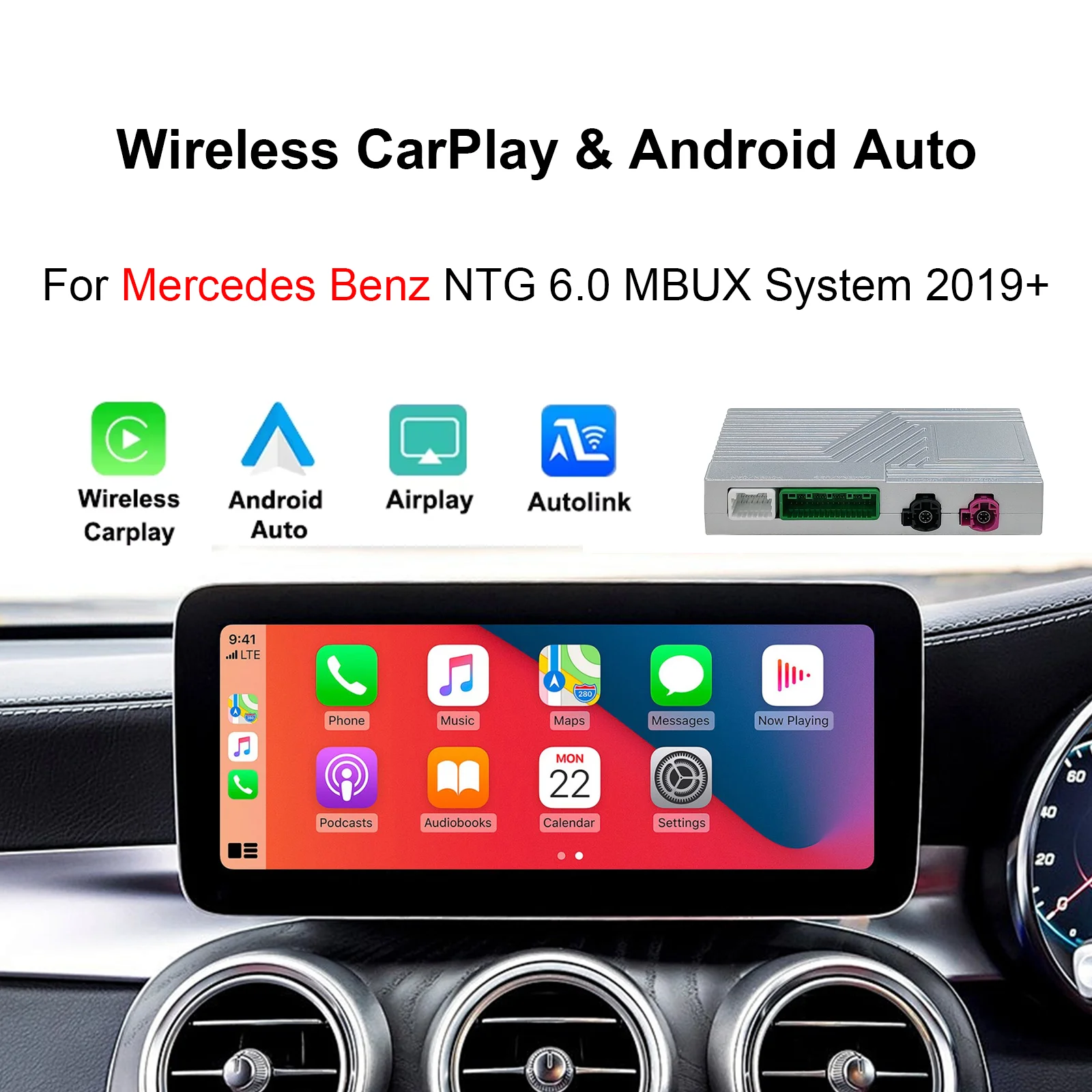 EzoneTronics Wireless CarPlay Android Auto retrofit decoder box CarPlay Interface for Mercedes Benz NTG 6.0 MBUX System 2019+