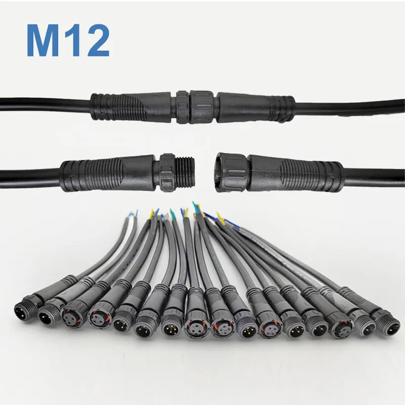 M12 Waterproof Connector Male Female Docking 2Pin 3pin 4pin 5pin Aviation Plug Industrial Panel Power Cord for Automotive Quick