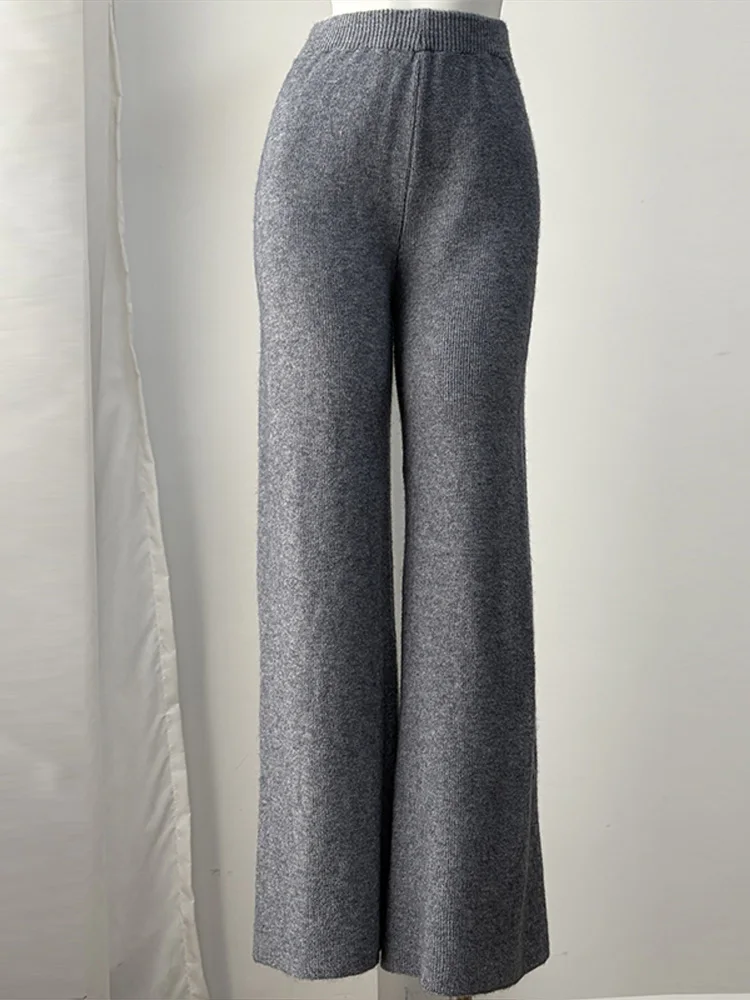 Damen Strickhosen 2-teiliges Set Kapuzenjacke mit Reißverschluss Langarm Cardigan Weite Hose Streetwear Einfarbiges Loses Outfit Partykleidung – Detail 8
