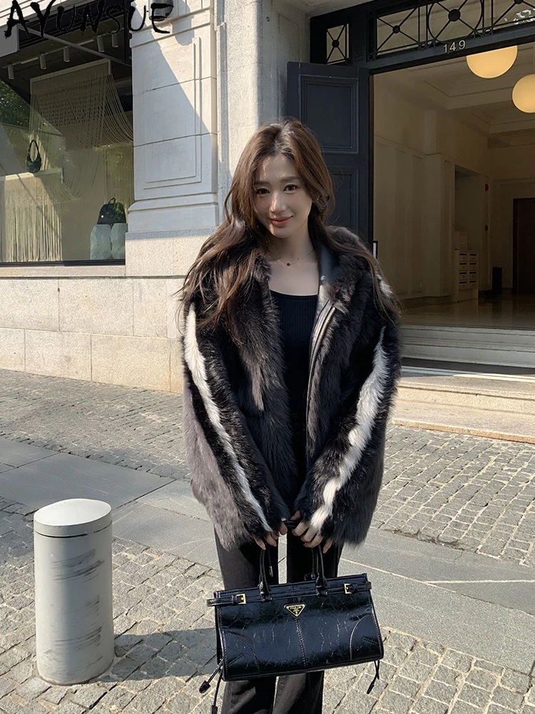 AYUNSUE, новинка 2025, дубленка, женские куртки средней длины с капюшоном из 100% натуральной шерсти для женской одежды, роскошные Ropa Para Mujer