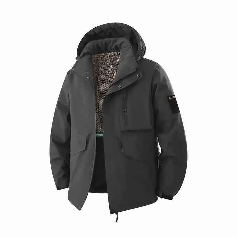 Winter Man Jacket New Thicken Cold-proof Long Sleeve Oversize Male Outerwear Simple Solid Color Men Detachable Hooded Coat