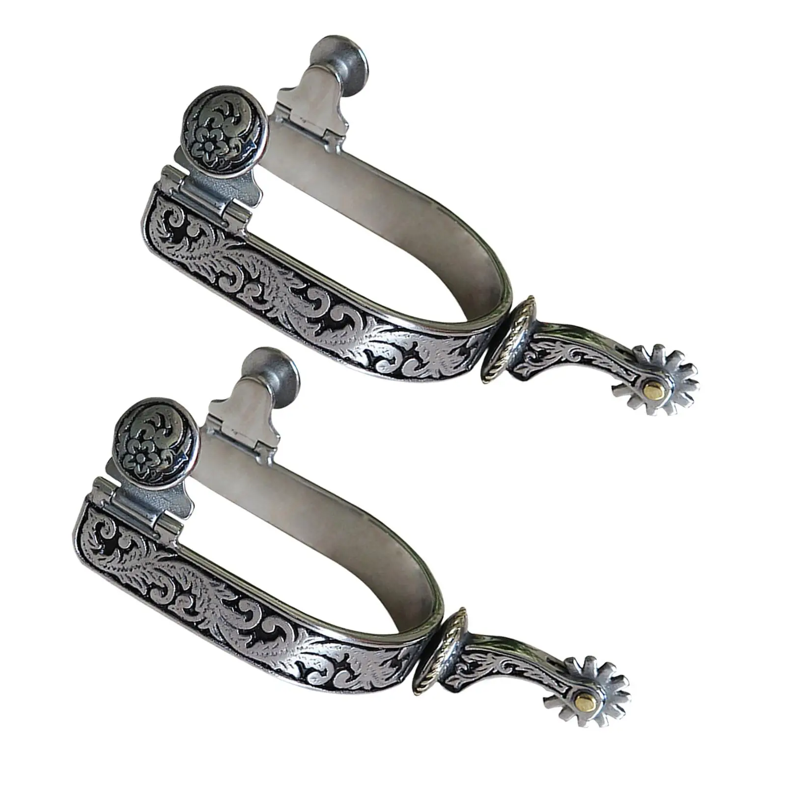 2Pcs Horse Spurs Decoration Smooth Stainless Steel Engraved Boots Spurs with Gear Boots Spurs for Ranch Hunting Men Adults Women