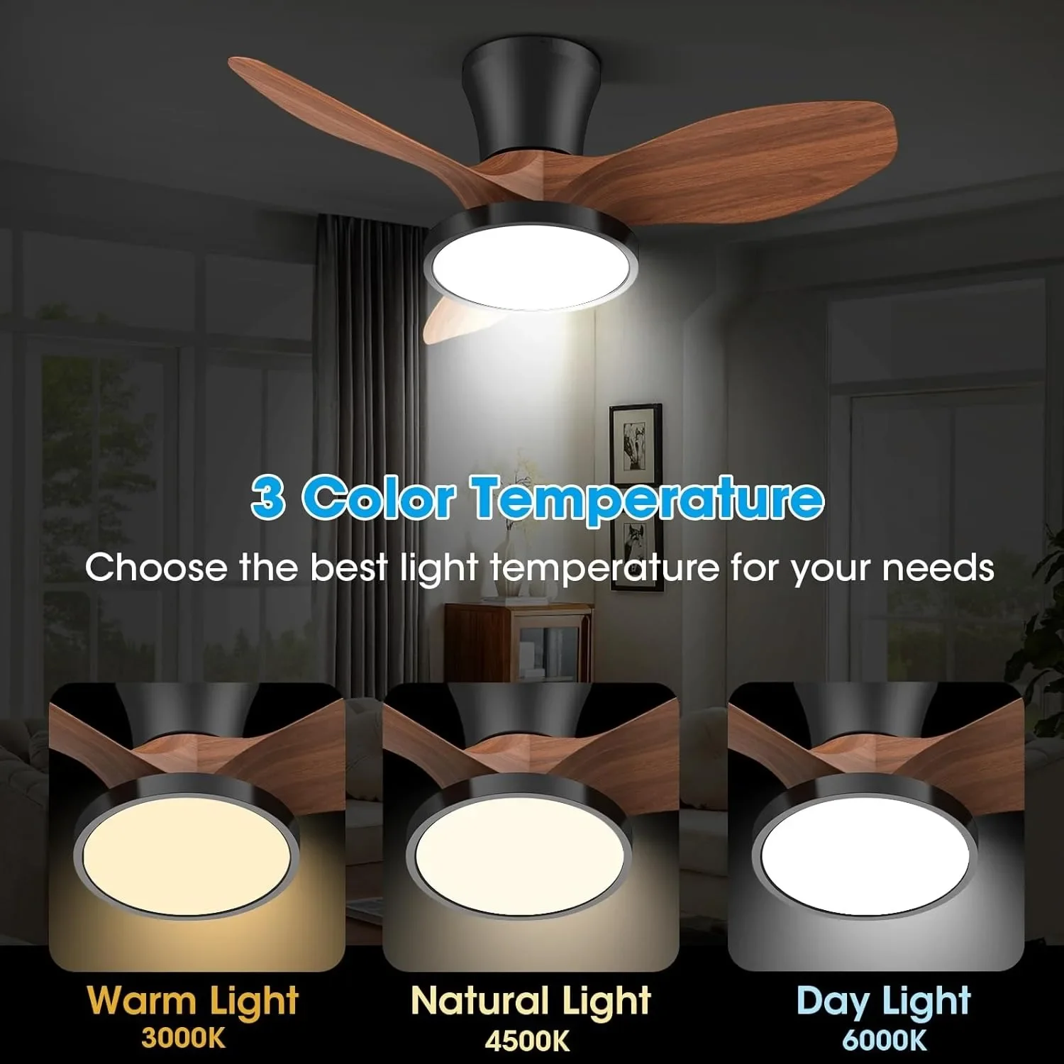Ceiling Fans With LED Lamp High Wind 3 Speed Silent Fans Light Modern Retro Design Remote Control for Bedroom Living Room Decor