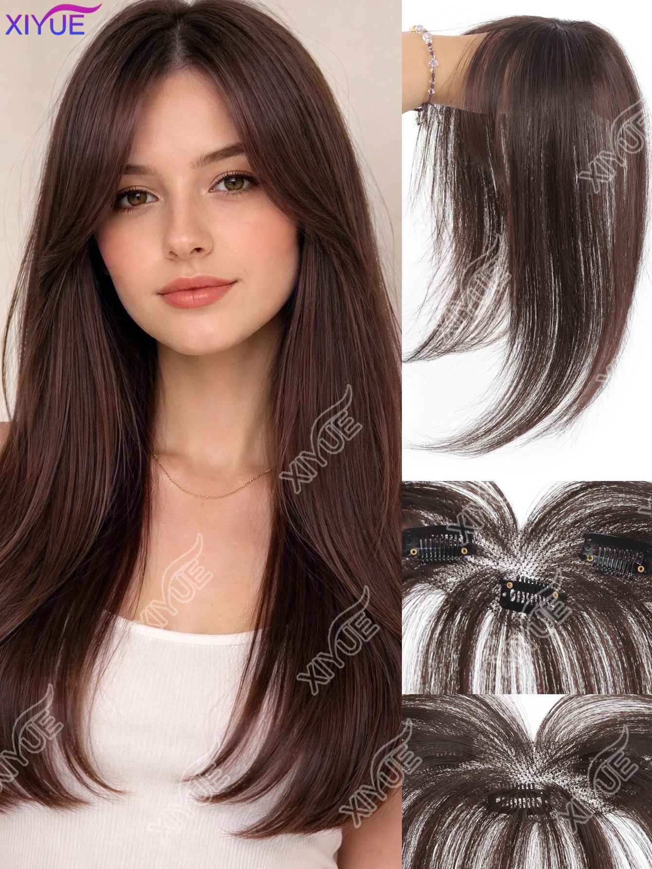 3D Cover Clip-in Middle Part Crown Topper, Full Hand-Woven Lightweight Invisible Hairline Natural Synthetic Ultra-thin Front wig
