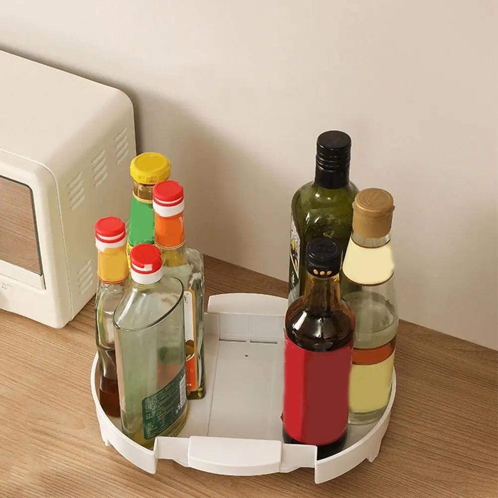 Plastic Retractable Spices Storage Tray Scalable Decorative Rotating Seasoning Rack Space-Saving Round Turntable Spices Rack