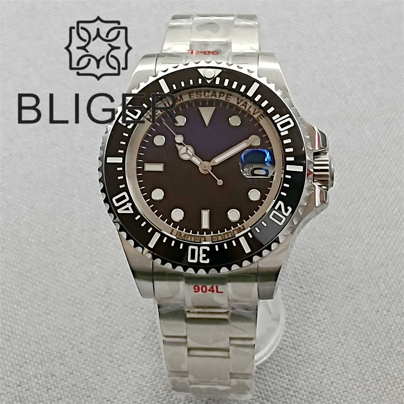 BLIGER 43mm Limited Chapter Dive Watch For Men NH35A MIYOTA 8215 PT5000 AR Sapphire Glass Magnified Black Luminous Ceramic Bezel