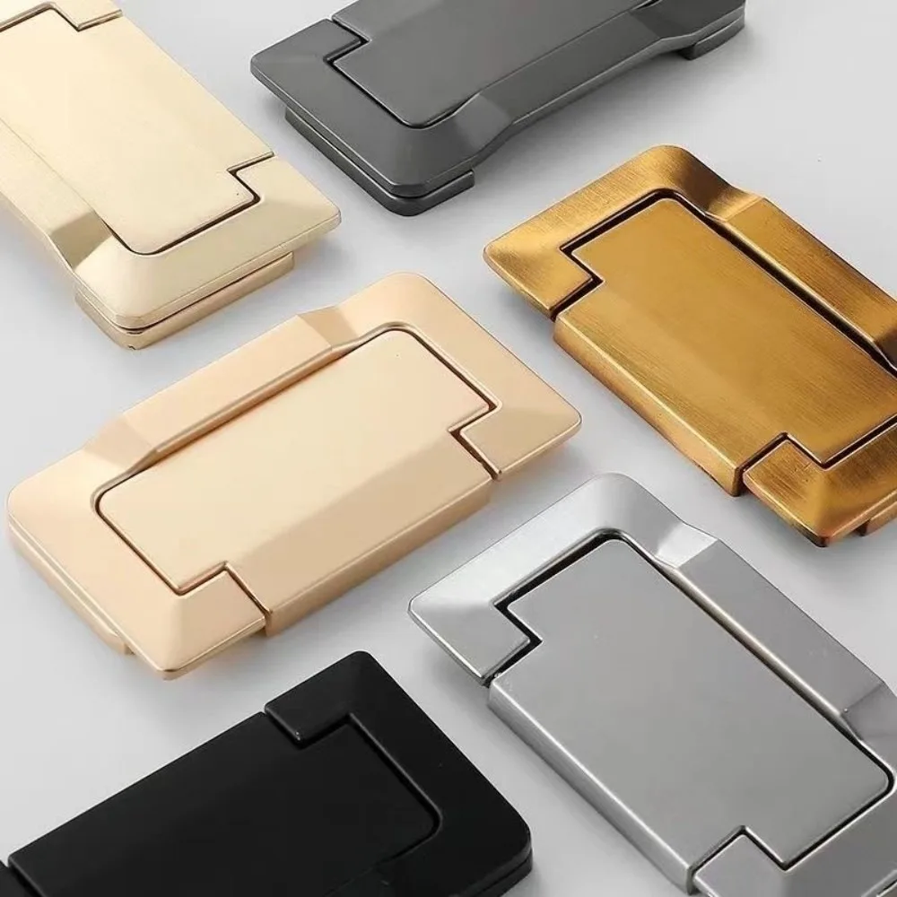 Zinc Alloy Concealed Cabinet Handle Free Punching Durable Invisible Cabinet Pull Brushed Gold Flat Drawer Handle Cabinet Door