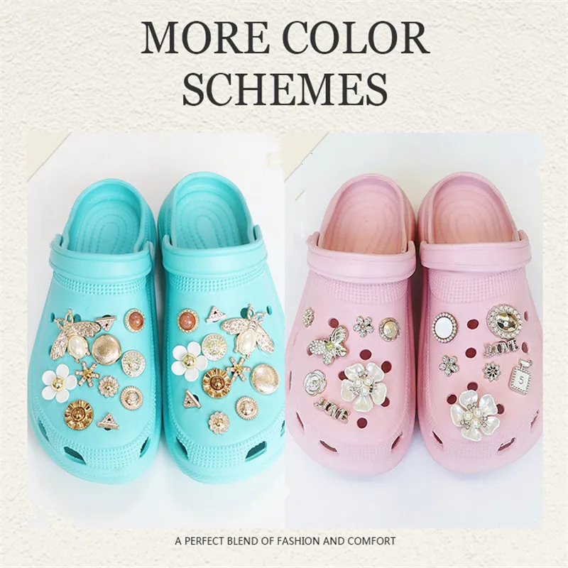 

2024 New Cute Luxury Shoes Accesories Rhinestone Bling Hole Charms Metal Chain Shoe Decorations Diy Flower Shoes