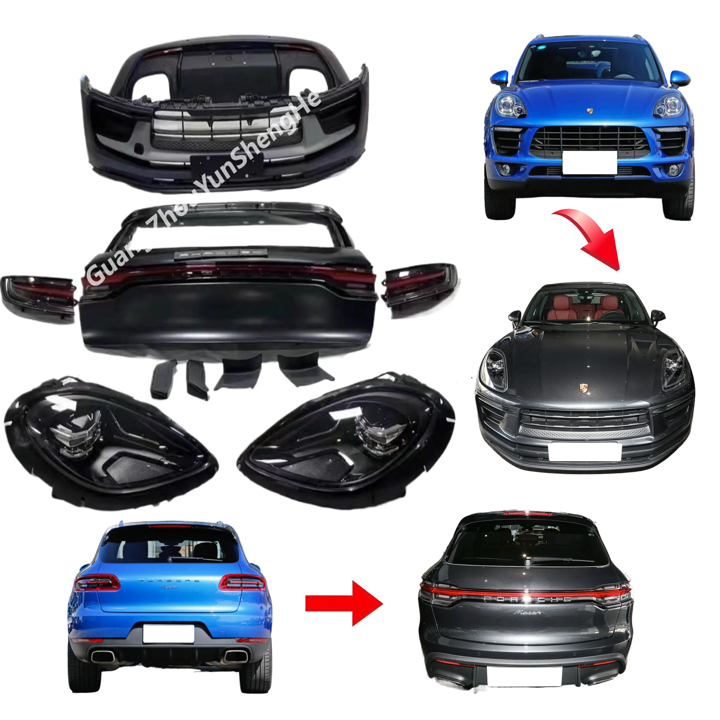 

High Quality Body Kit for Porsche Macan 95B Upgrade 95B.3 Front Rear Bumper Trunk Cover LED Headlights Taillight Trunk Lid