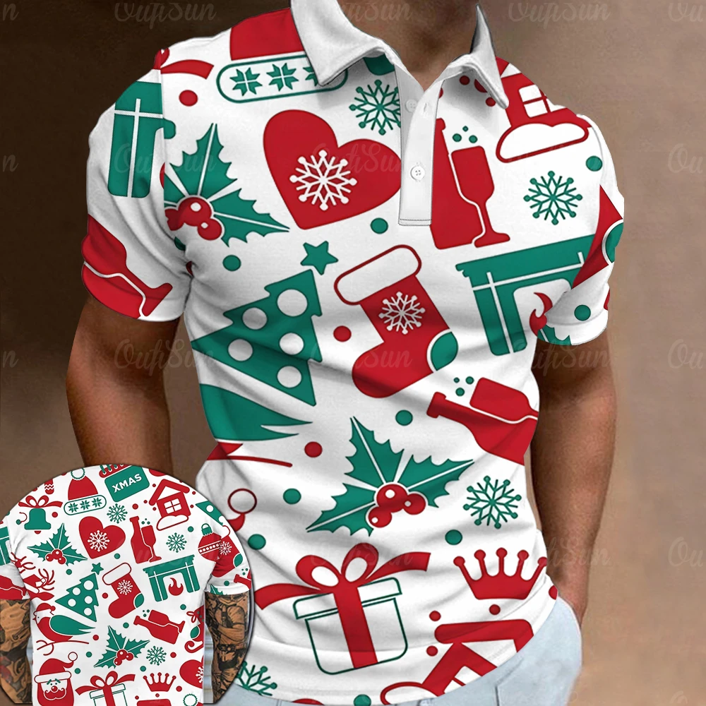 Santa Claus printing Polo men\'s 3D Print High-Quality T-Shirts Men Clothing Loose Oversized Shirts Street Designer Short Sleeves