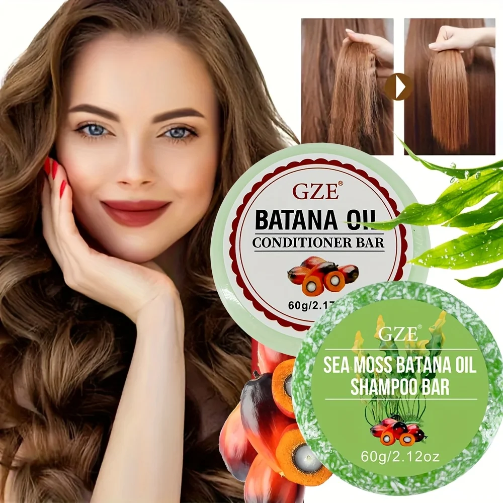 GZE-Juego de barra acondicionadora para champú y aceite de Batana, limpieza profunda hecha a mano, 2 en 1 con extracto de aceite de Batana, hidratante, tamaño de viaje