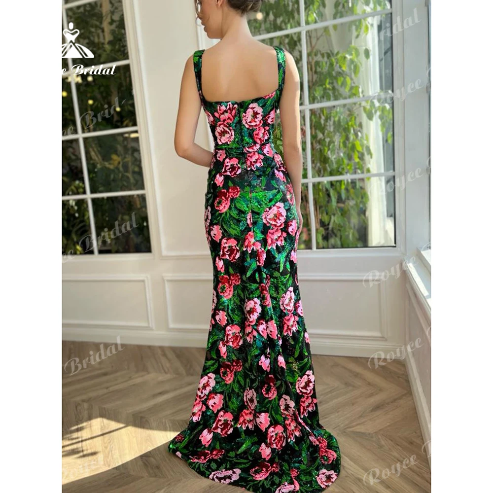 Colorful Floral Sequin Prom Dress Deep V Evening Dress Mermaid Women's formal evening gowns Cocktail Dress Customized