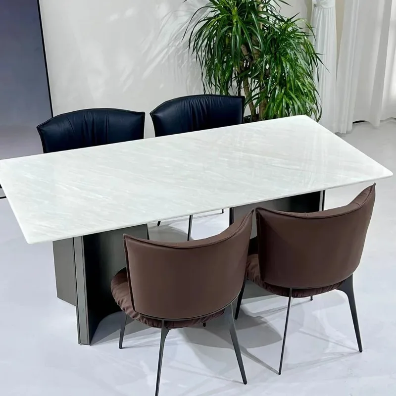 

Ice jade marble luxury stone dining table modern simple rectangular home living room, chair
