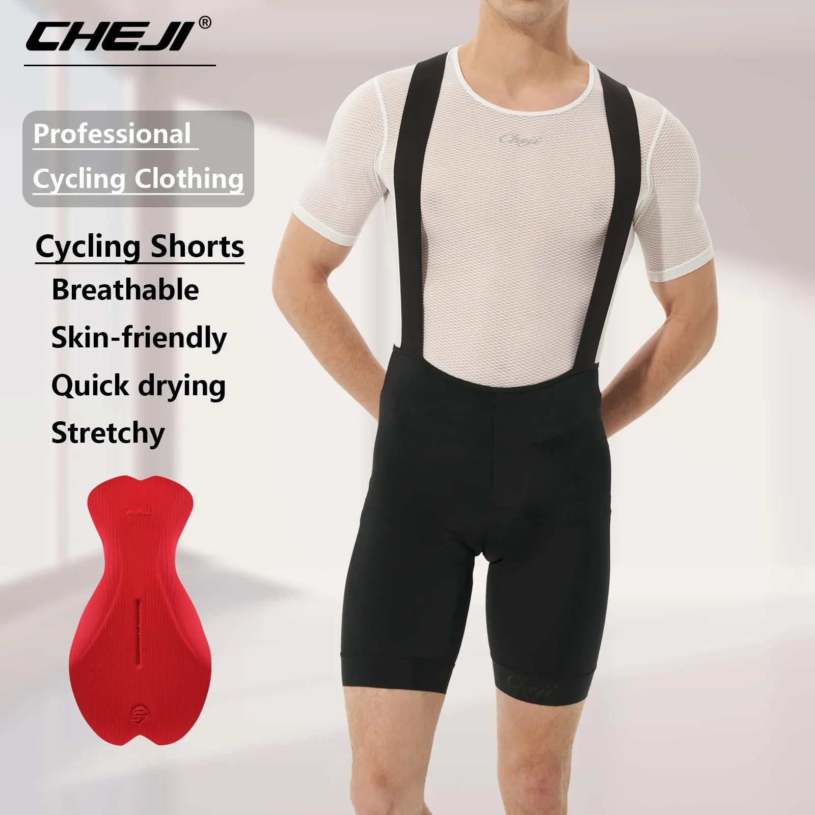 CHEJI-Cycling Bib Shorts for Men, 3/4 Pants, Belgium Sponge Pad, Quick Dry, Summer Sports Equipment, Running Bike Shorts