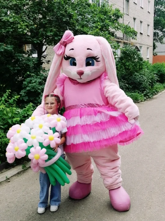 

pink Dress pink rabbit Mascot Costume Halloween Christmas Fancy Cartoon Plush Fancy Outfits