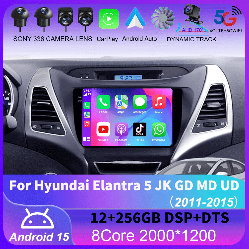 

For Hyundai Elantra 5 JK GD MD UD 2011 - 2015 Carplay Auto GPS Car Radio Navigation Multimedia Video Player Stereo BT Android 15