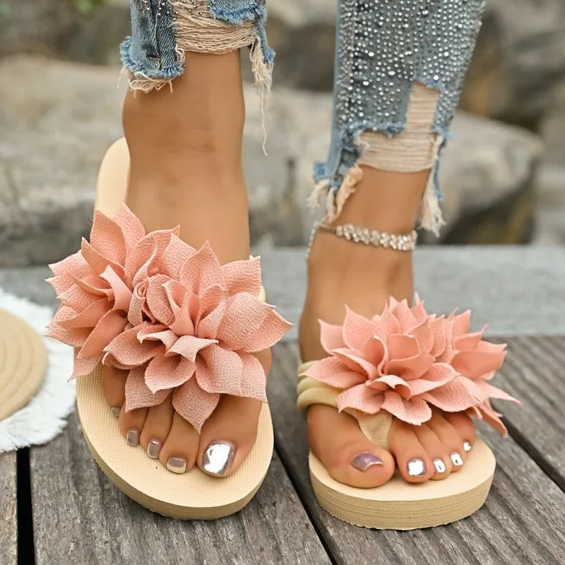 شباشب نسائية كبيرة الحجم 36-45 صنادل ذات رأس مستدير على شكل زهرة صنادل سميكة القاع خفيفة الوزن وناعمة من الأسفل مفتوحة من الأمام أحذية الشاطئ #4