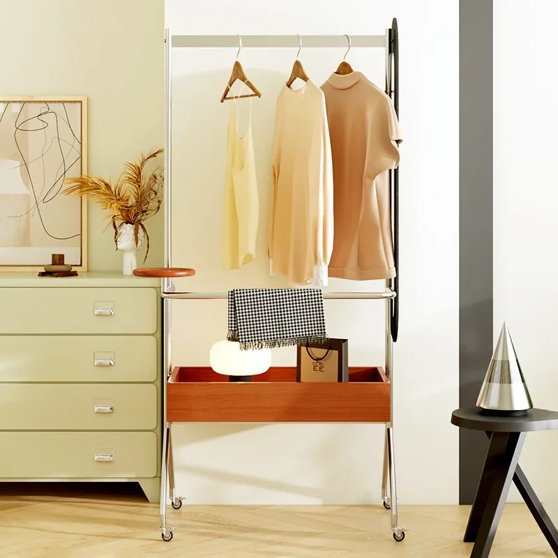 Stainless steel hanger full-length mirror integrated whole body movable coat rack floor storage