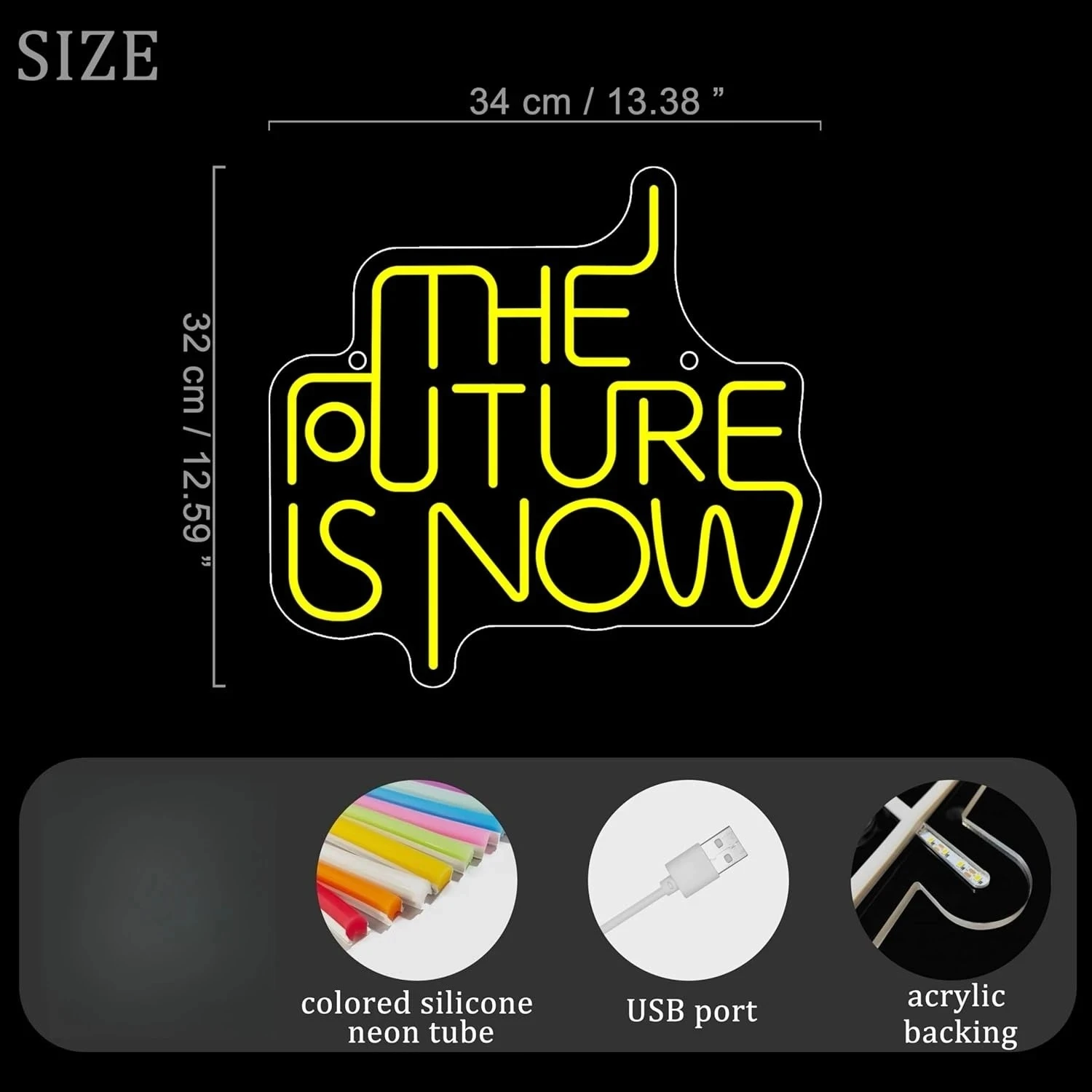 The Future Is Now Neon Sign LED Marquee Light Inspirational Quote Yellow for Home Office Desk Bedroom Modern Decor Gift