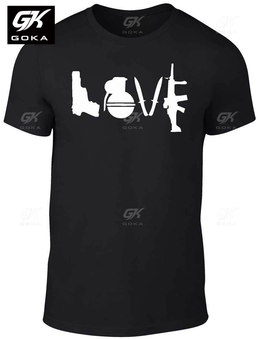 Love T-Shirts- Funny T Shirt Weapons Retro War Urban Art Guns Knife Cool Peace Graphic Cotton Tops Men Clothing Printed Tees