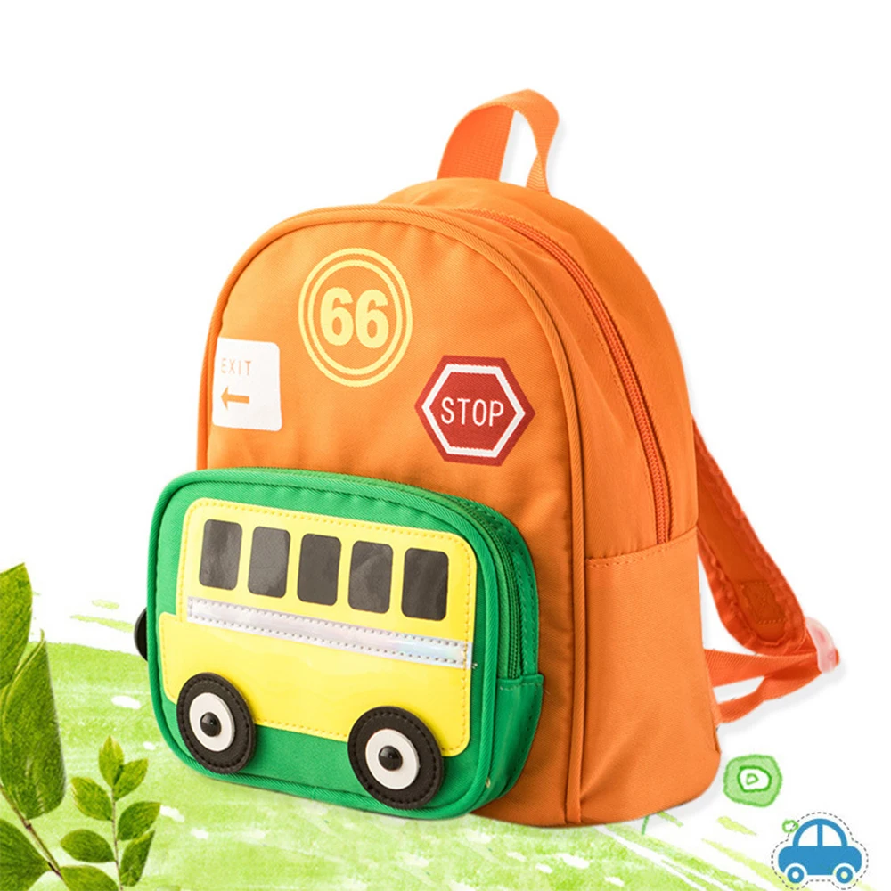 Cartoon Bus Kids Backpack Children's Fashion Simple Zipper Backpack Travel Bag Student Bag School Bag Baby Accessories