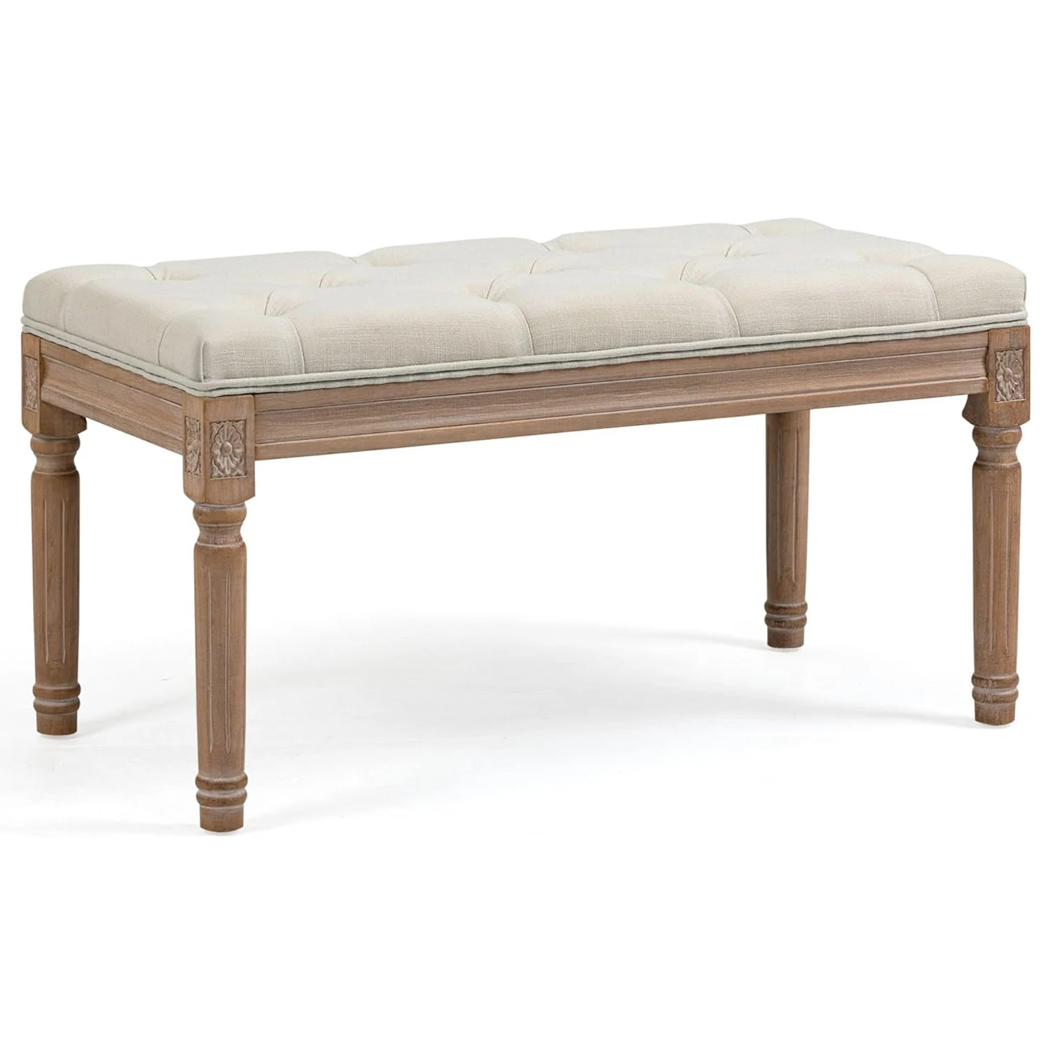 

Modern Walnut Wood Dark Grey Fabric Button-Tufted Bench with Padded Seat for Bedroom Entryway Living Room Bench
