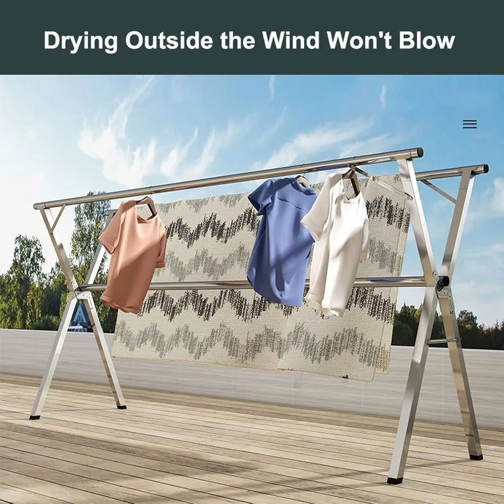 Adjustable Heavy-Duty Outdoor/Indoor Stainless Steel Clothes Drying Rack, Space-Saving, Extends to 2m