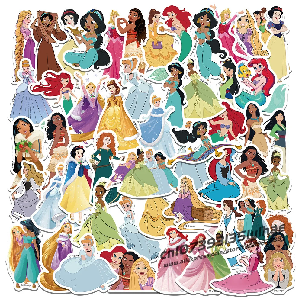 50pc Disney Princess Stickers for Pokemon Hello Kitty Doraemon Frozen Anime Sticker Pack for Cars Bags Pegatinas Adesivo S10004