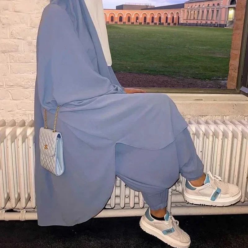 Donna Abaya con cappuccio 2 pezzi Set lungo Khimar Hijab Abito da preghiera Set musulmano Pantalone Abaya Islam Abbigliamento Niqab Djellaba Femme