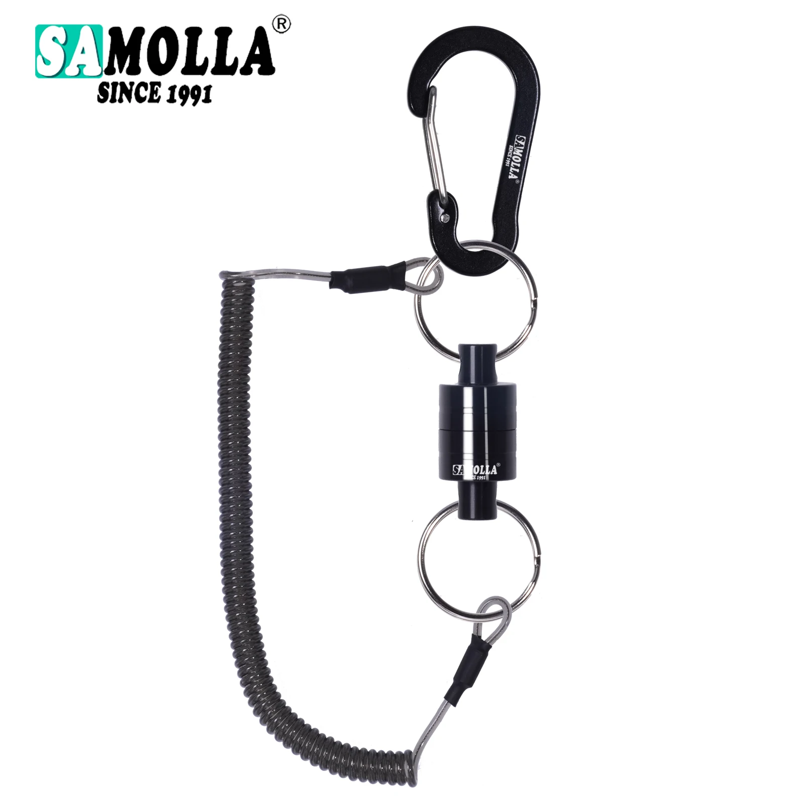 Magnetic Net Release Holder With Coiled Lanyard Fly Fishing Tools Strong Magnet Carabine Fast Buckle Anti-Drop Rope Accessories