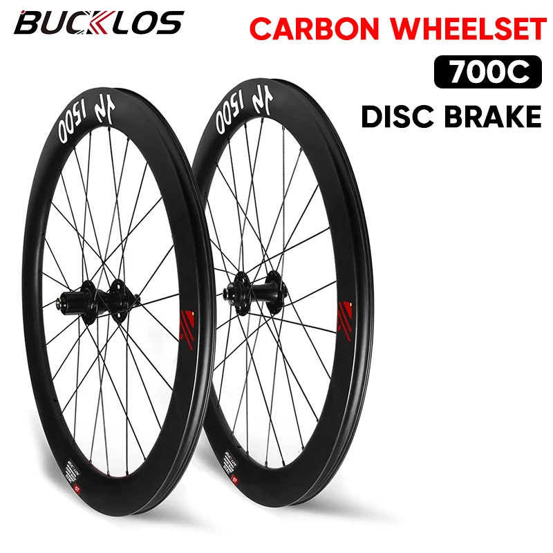 

BUCKLOS 700C Carbon Wheelset Disc Brake Road Bike Wheels Rim Thru Axle Carbon Fiber Tubeless Wheels Set 45/50/57mm Bicycle Rims