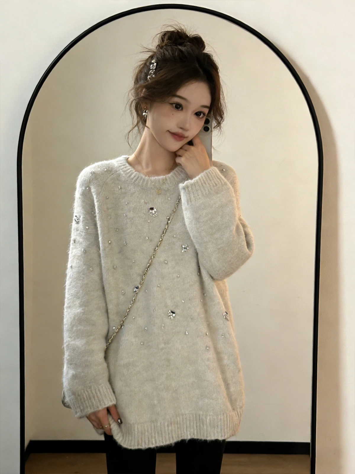 

Модный роскошный свитер с бриллиантами, мягкий вязаный, женский, весна 2026, новинка, молодежный, повседневный, простой топ