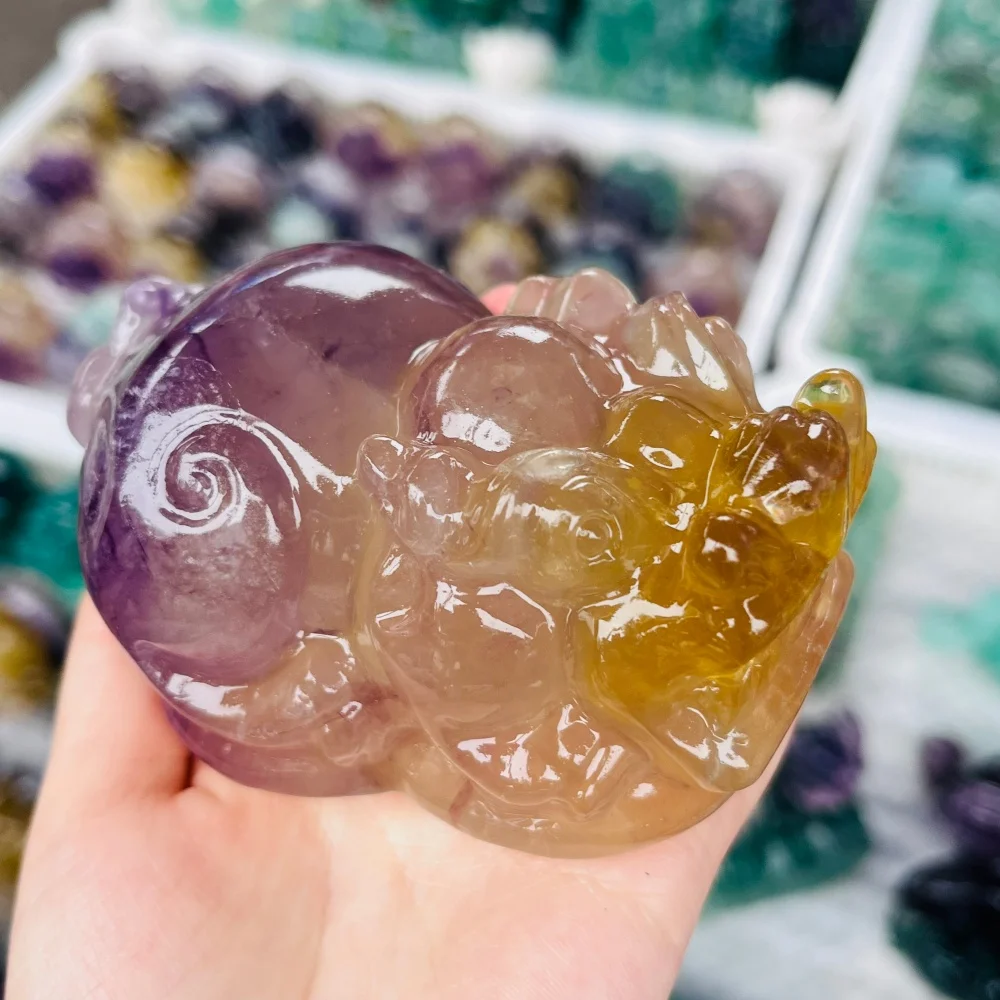Natural Colored Fluorite Pixiu Carving Crystal Healing Animals Figurines Home Decorations DIY Holiday Gift 1pcs