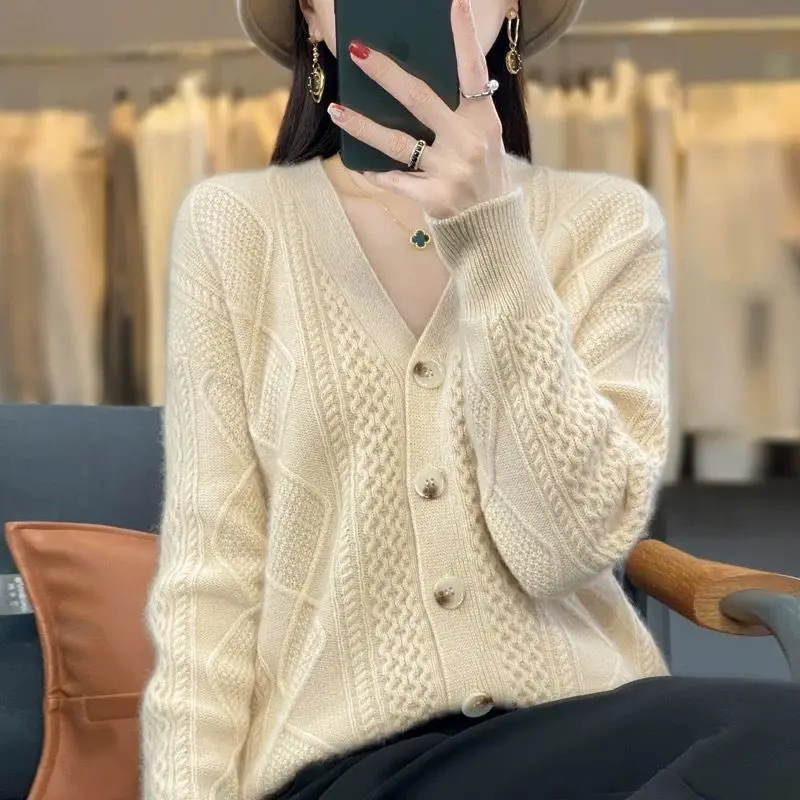 

Autumn Winter New Fashion V-neck Long Sleeve Solid Cardigan Women's Clothing Button Korean Knitting All-match Simplicity Tops